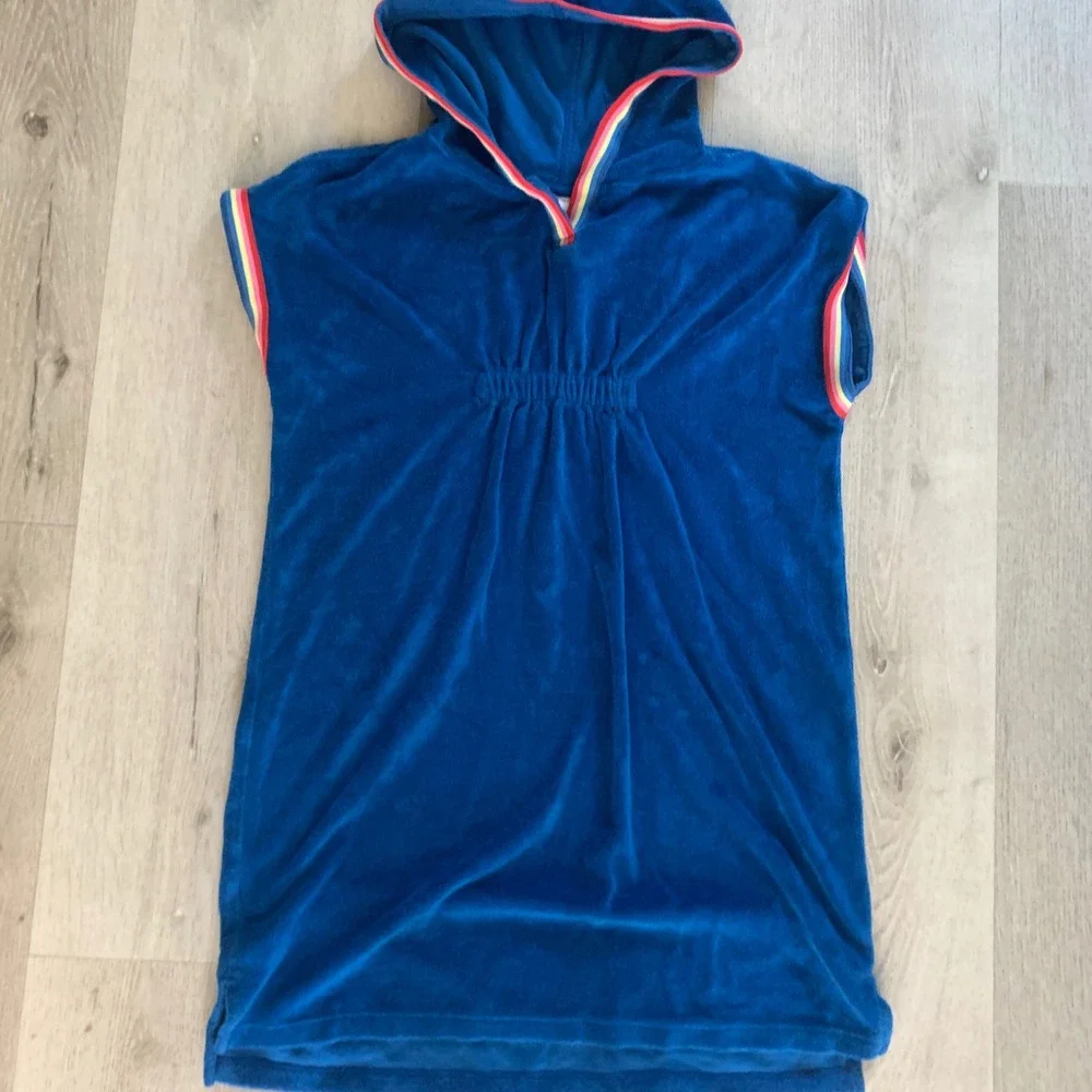 Hanna Andersson Kids Blue Terry Cloth Hooded Beach Cover Up Rainbow US 10 140cm